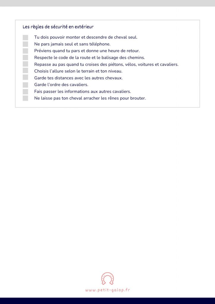 La checklist des règles de sécurité d'équitation - Partie 2